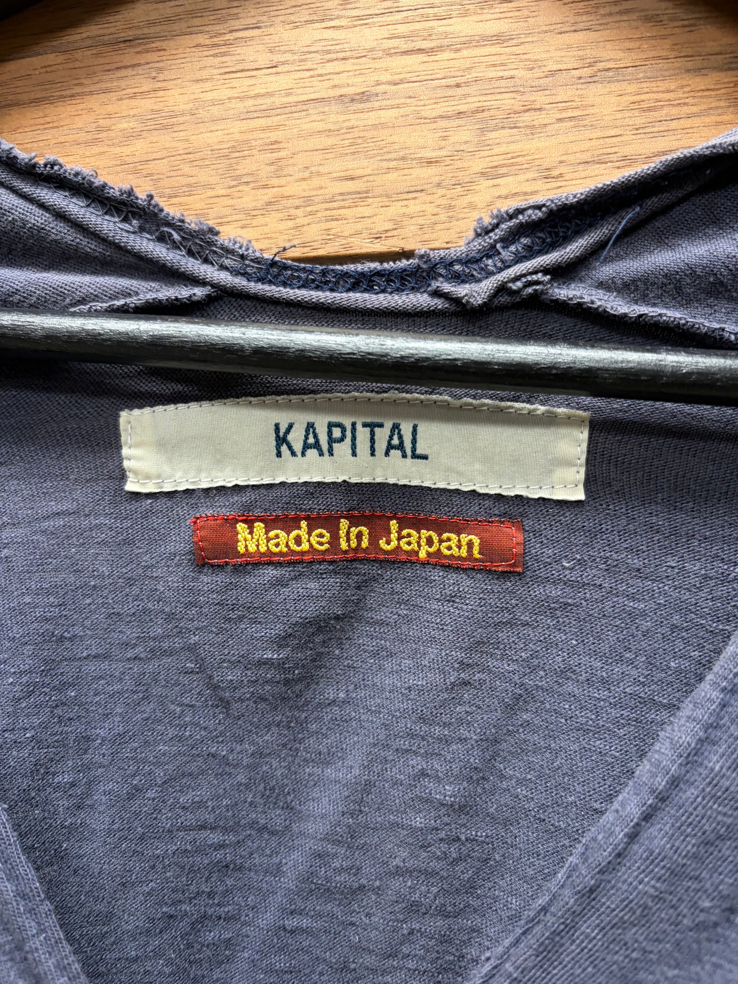 Kapital Plunged Neckline Purple Sun Faded Baseball Sleeve Shirt