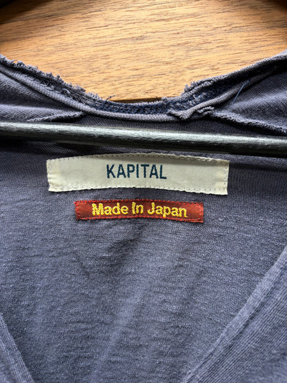 Kapital Plunged Neckline Purple Sun Faded Baseball Sleeve Shirt