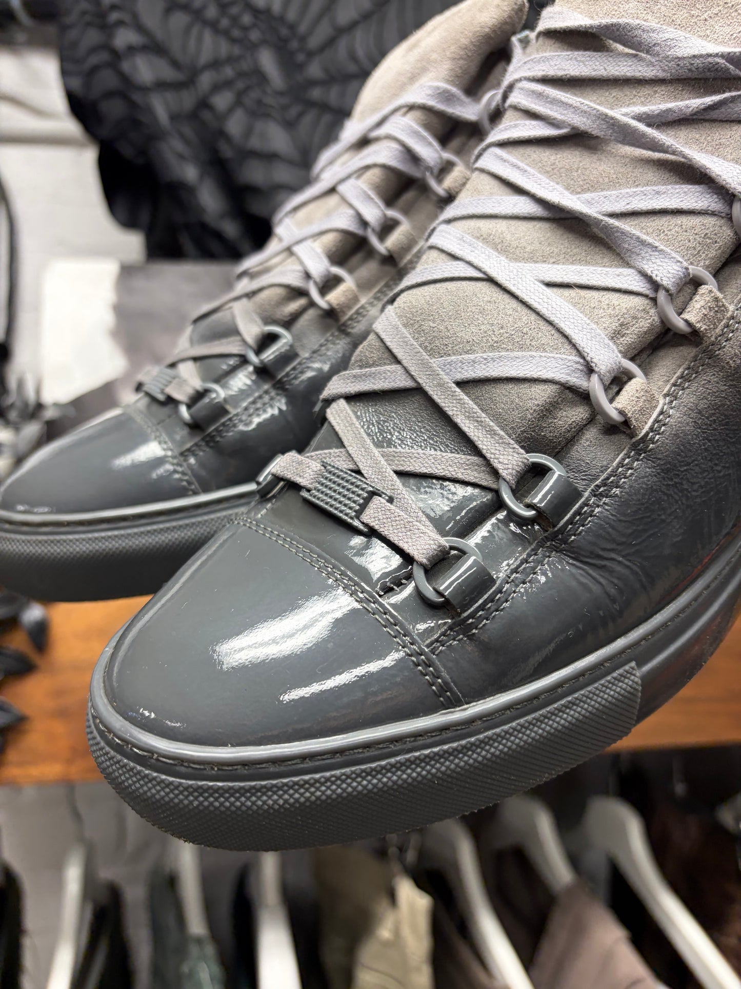 Balenciaga ‘Arena’ Gradient Grey Suede High Top Sneakers