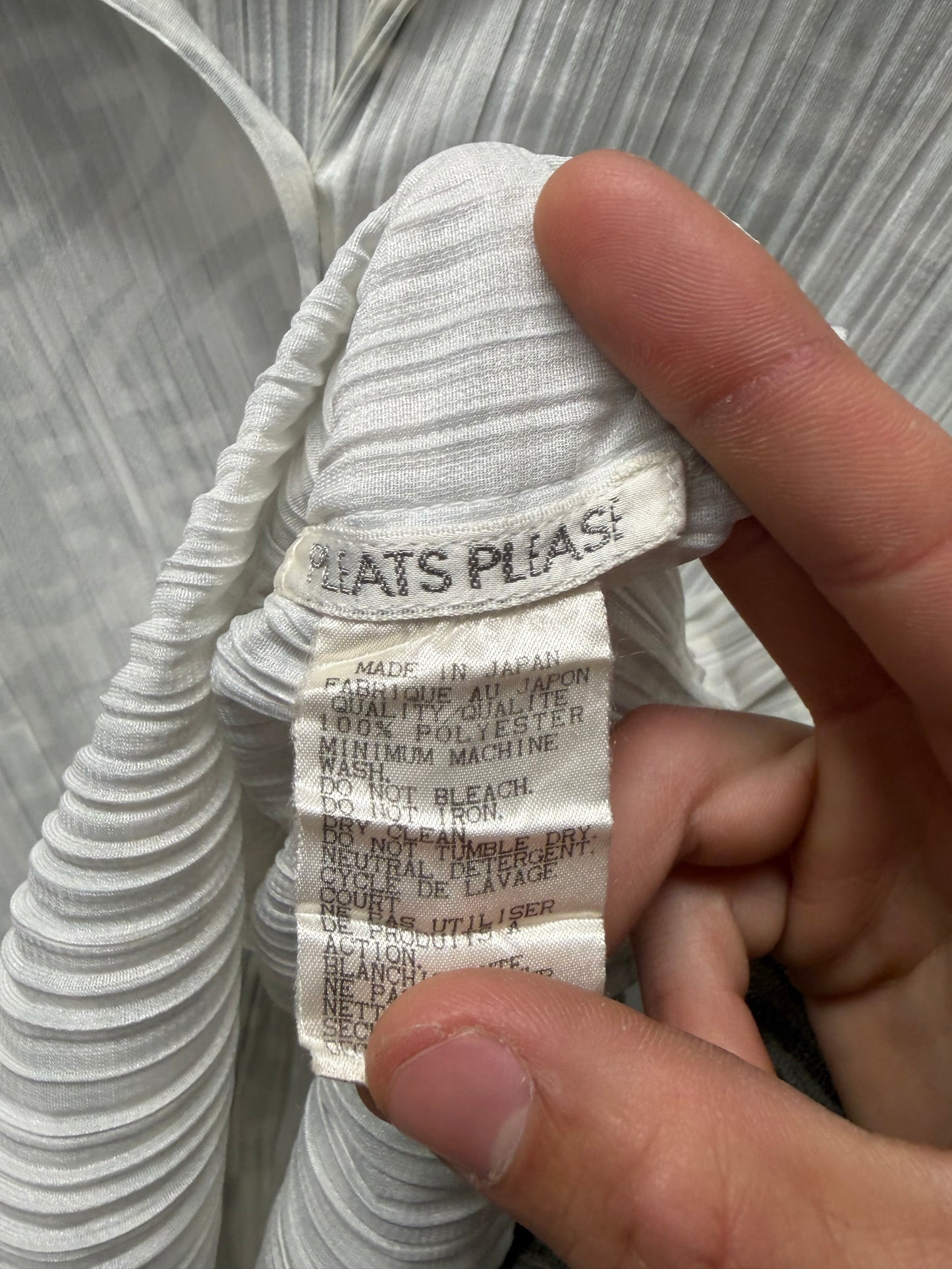 Issey Miyake Pleats Please White Pleated Long Sleeve Polo