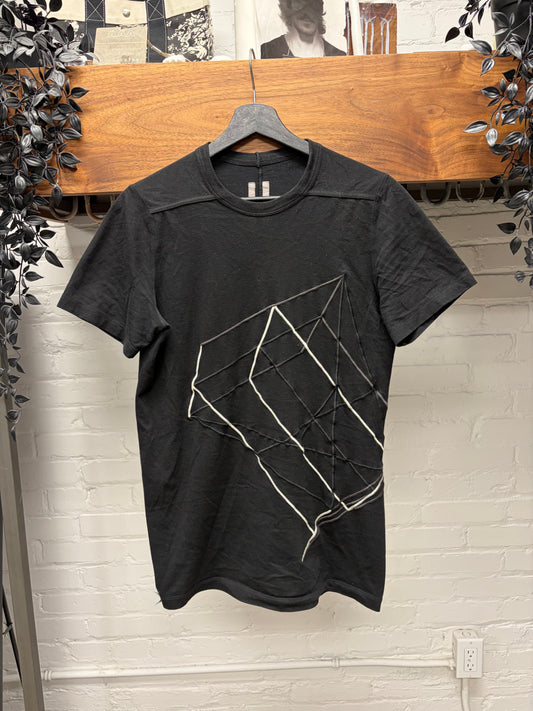 SS2019 Rick Owens ‘Geometric’ Embroidered Black Logo T-Shirt