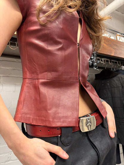 Vintage Gucci by Tom Ford ‘Hook n Eye’ Closure Red Lambskin Leather Shirt