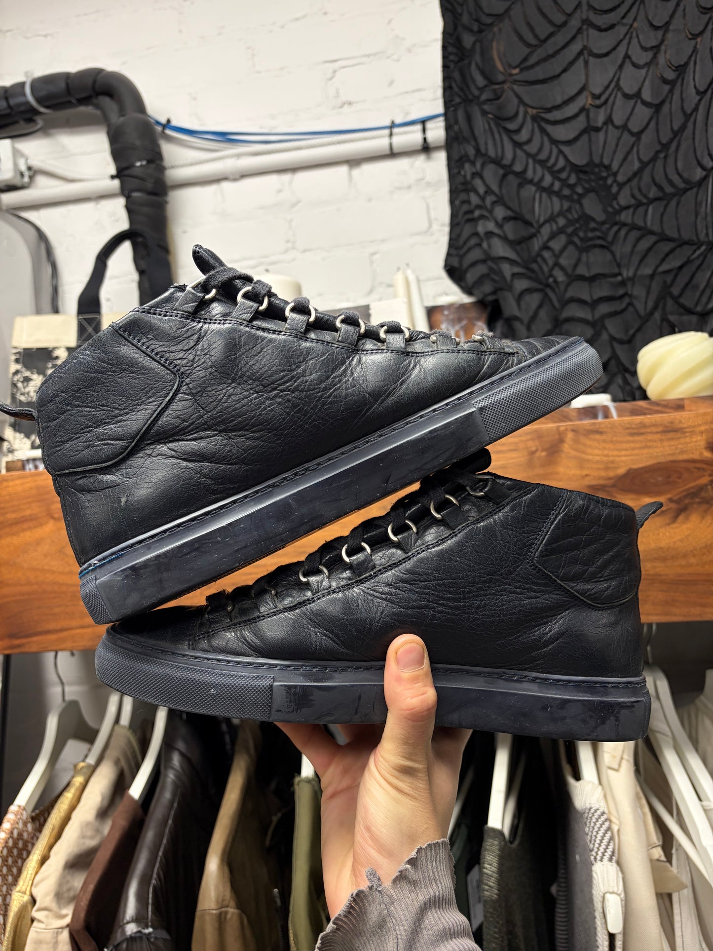 Balenciaga ‘Arena’ Midnight Blue Leather High Top Sneakers