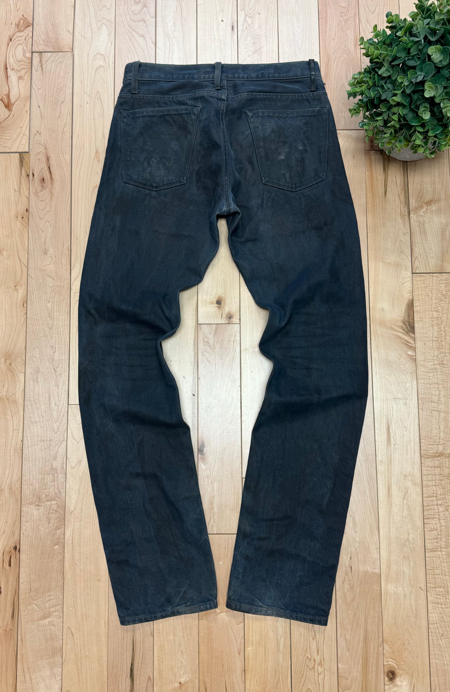 Helmut Lang ‘Oil Spill’ Washed Blue Bootcut Denim