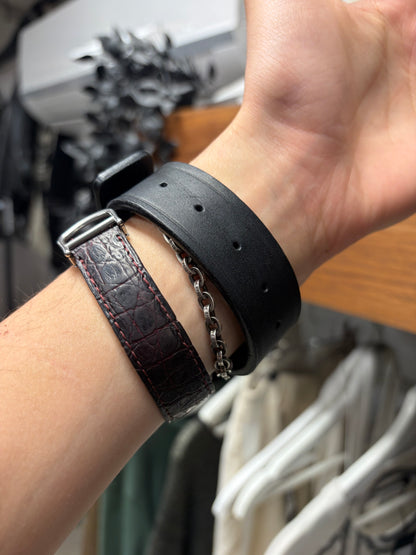 Rick Owens Black Leather Single Wrap Bracelet