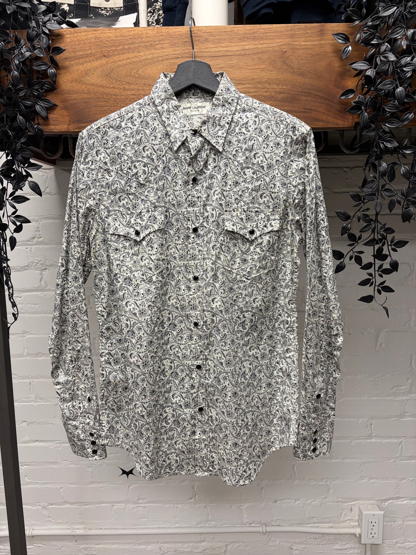 2016 Saint Laurent by Hedi Slimane ‘White Paisley’ Western Button Snap Shirt