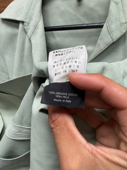 Gucci Mint Green/Tan Single Button Closure Suede Button Snap Shirt