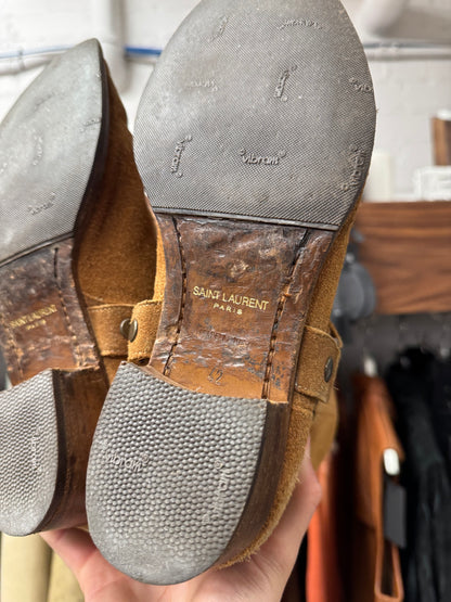 Saint Laurent ‘Wyatt’ Brown Suede Harness Boots