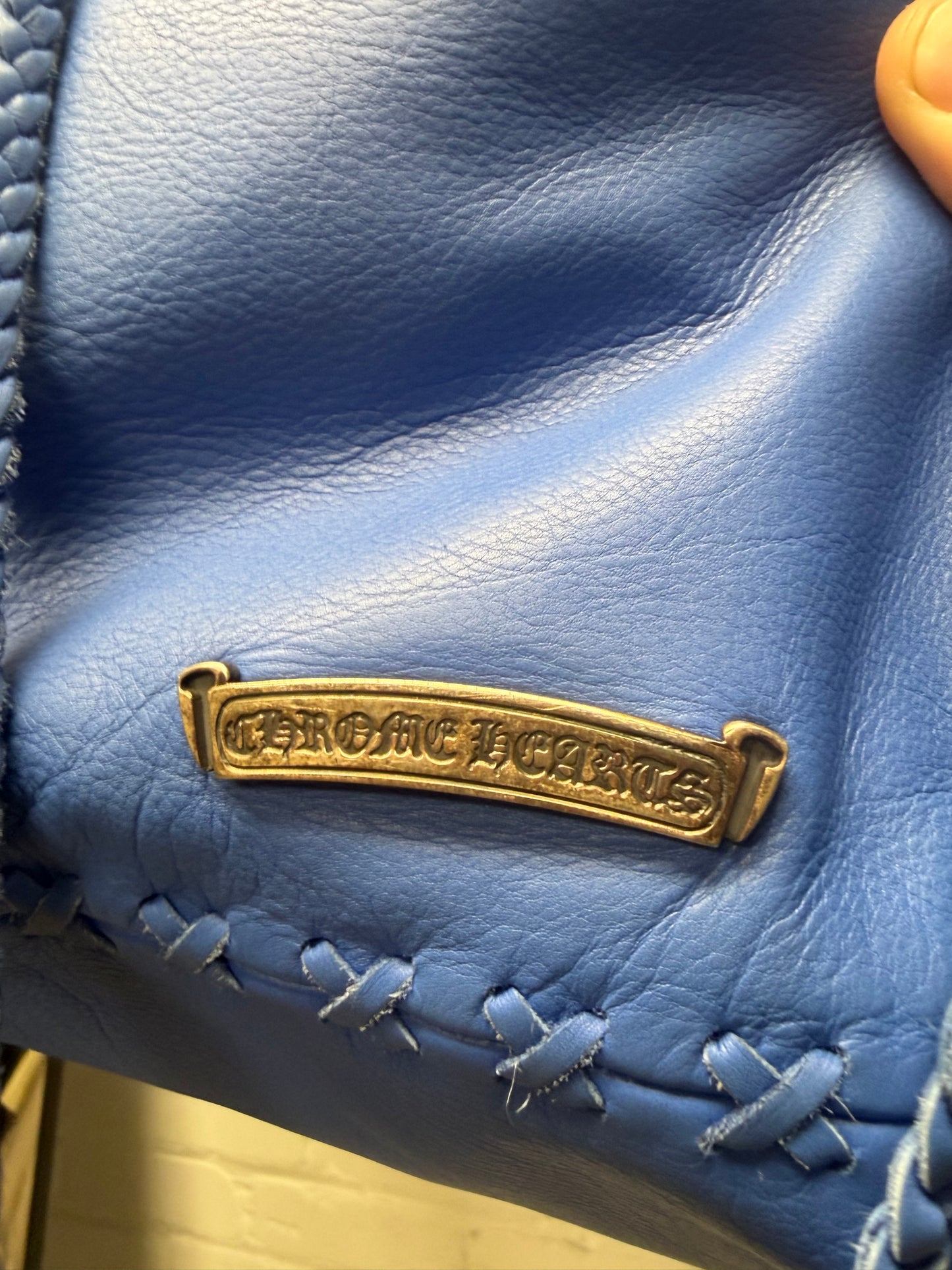 Chrome Hearts ‘Dirty Knees’ Chiffon Blue Woven Leather Dagger Bucket Bag