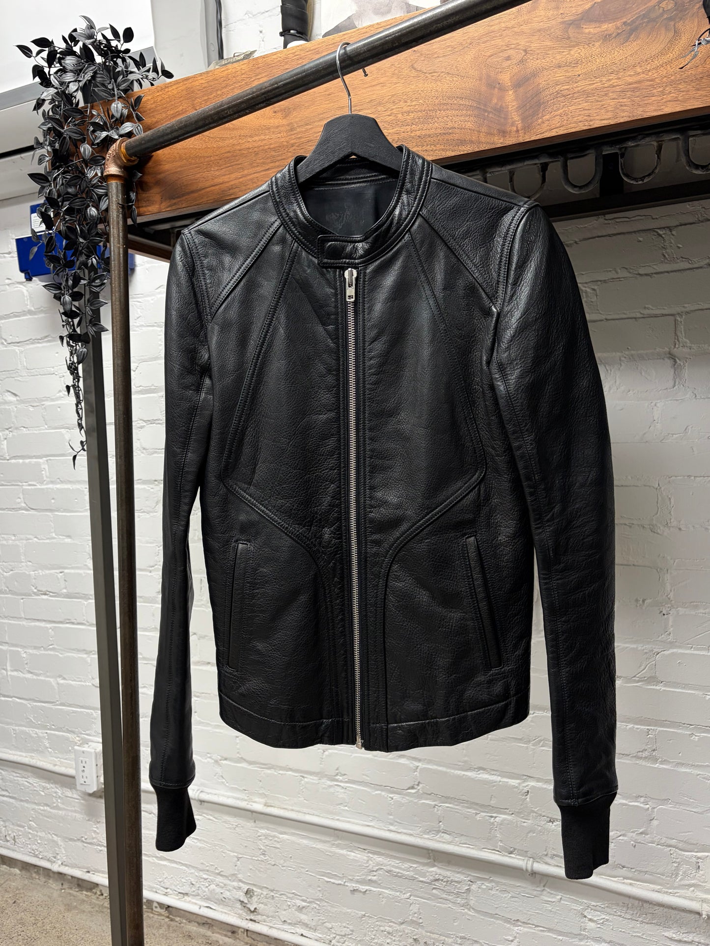 AW2014 Rick Owens ‘Moody’ Black Pebbled Leather Biker Jacket