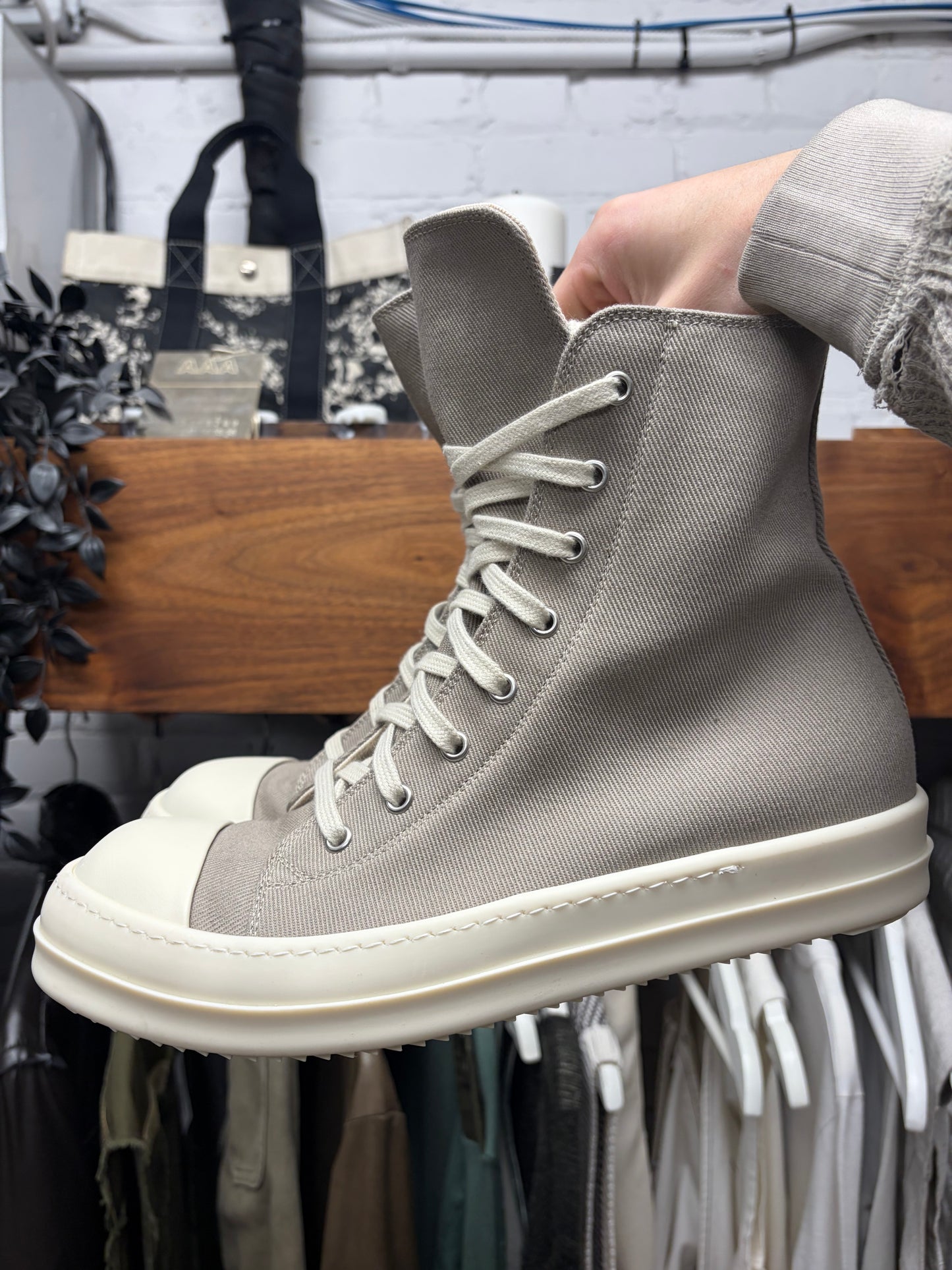 AW2025 Rick Owens ‘Concordians’ Pearl ‘Ramones’ High Top Sneakers