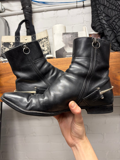 2000s Gucci ‘Horsebit’ Black Pointed Toe Leather Side-Zip Boots
