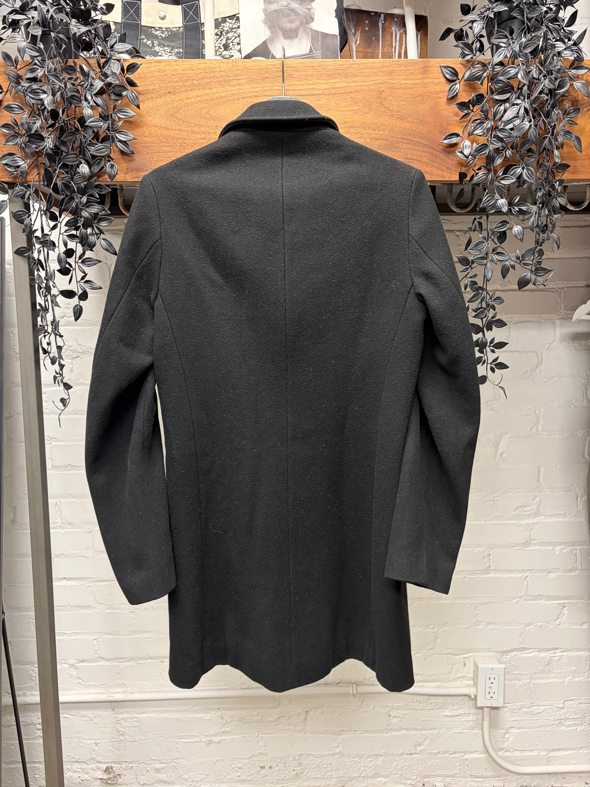 AW2008 Raf Simons Black Asymmetric Collar Wool Full Length Coat