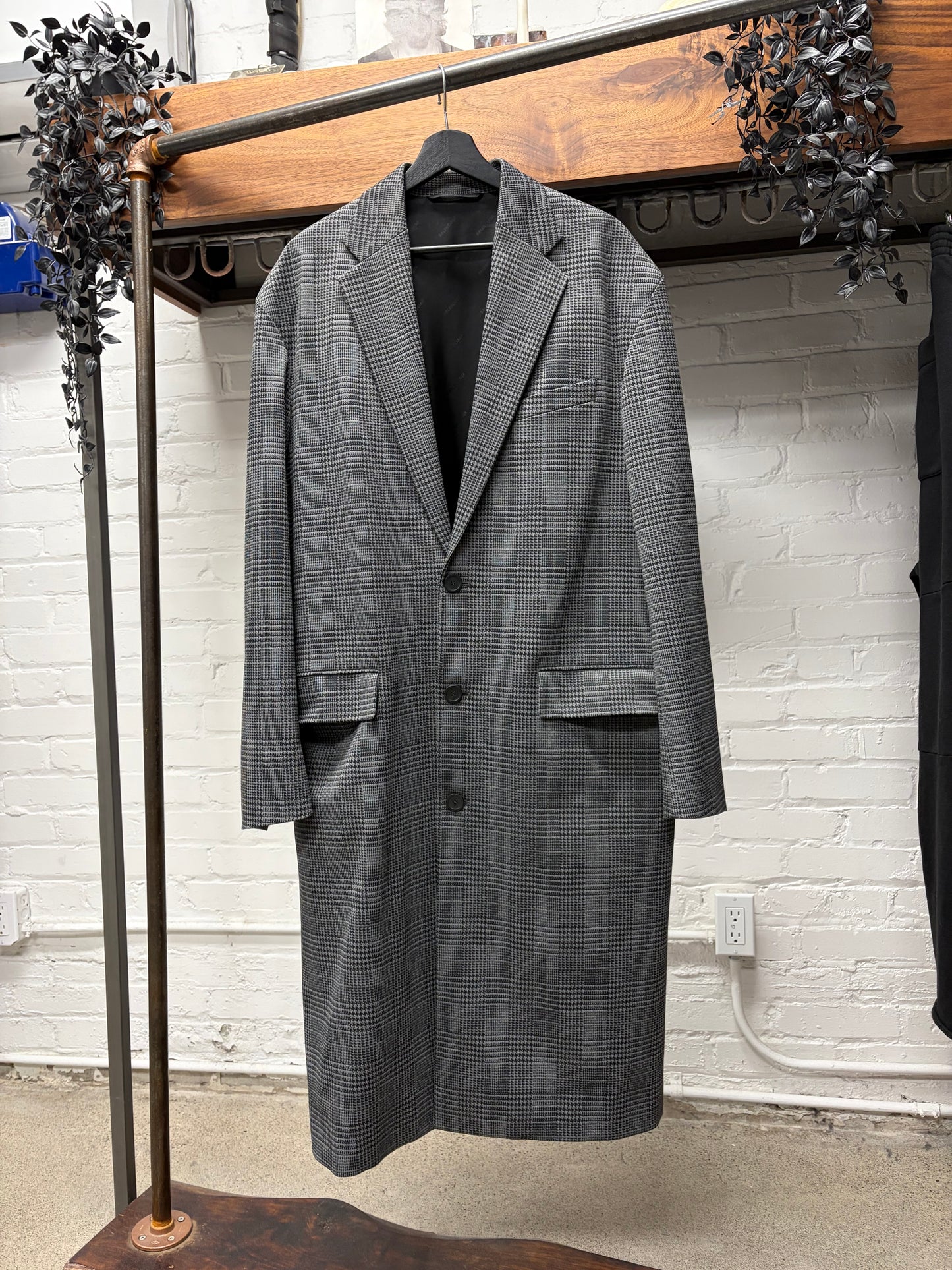 2020 Balenciaga ‘Houndstooth’ Grey Full Length Long Coat