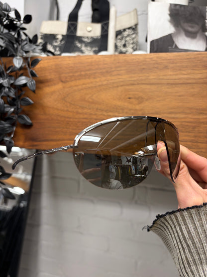 Gucci ‘Shield’ Half Rim Silver Tinted Black Sunglasses