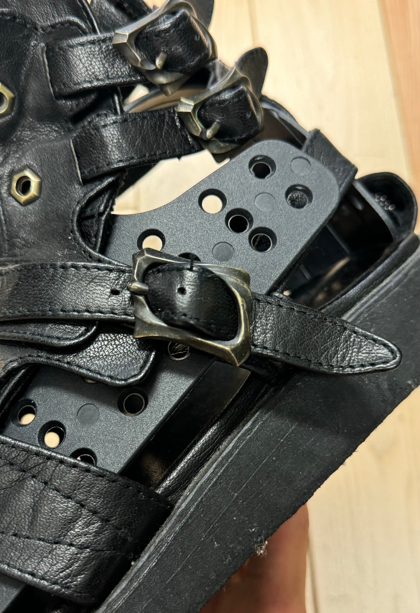 14th Addiction Black Calfskin Leather ‘Gladiator’ Spartan High Top Sandals