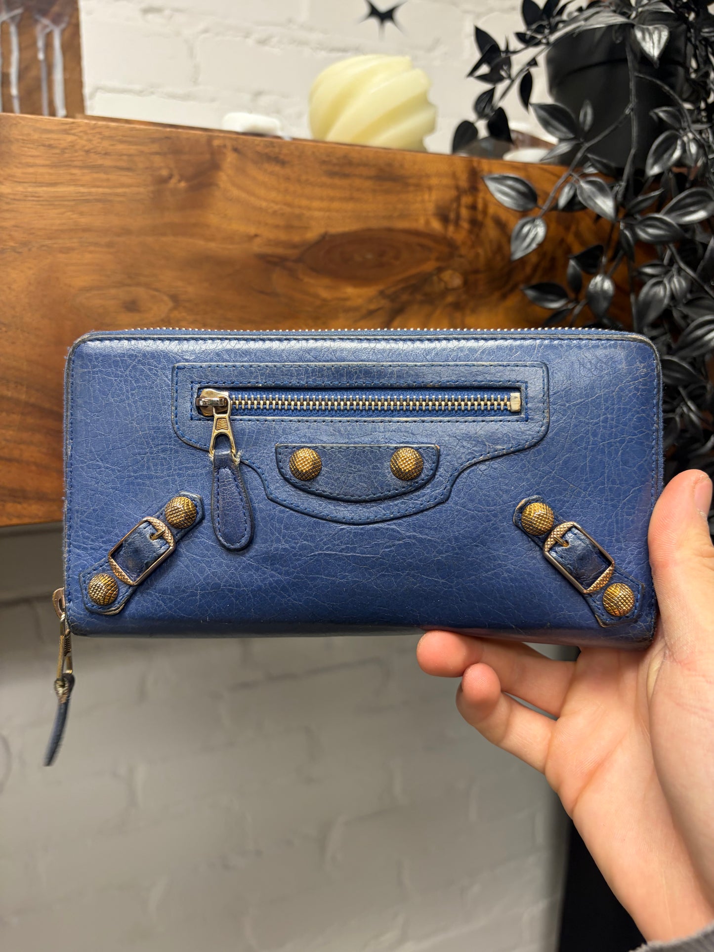 Balenciaga ‘Giant Continental’ Blue/Gold Hardware Leather Long Wallet