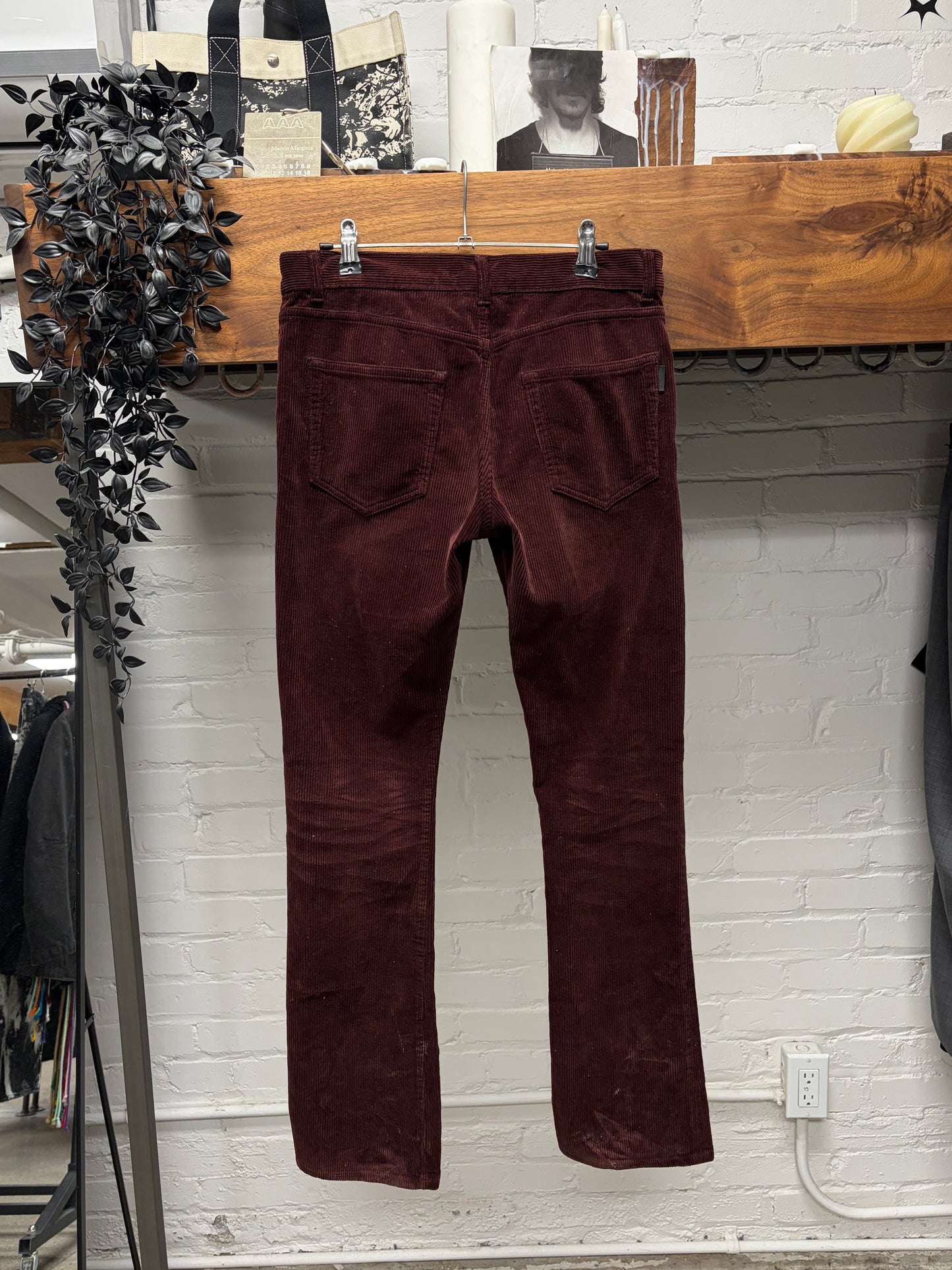 2018 Saint Laurent ‘D17’ Dark Red Corduroy Skinny Jeans