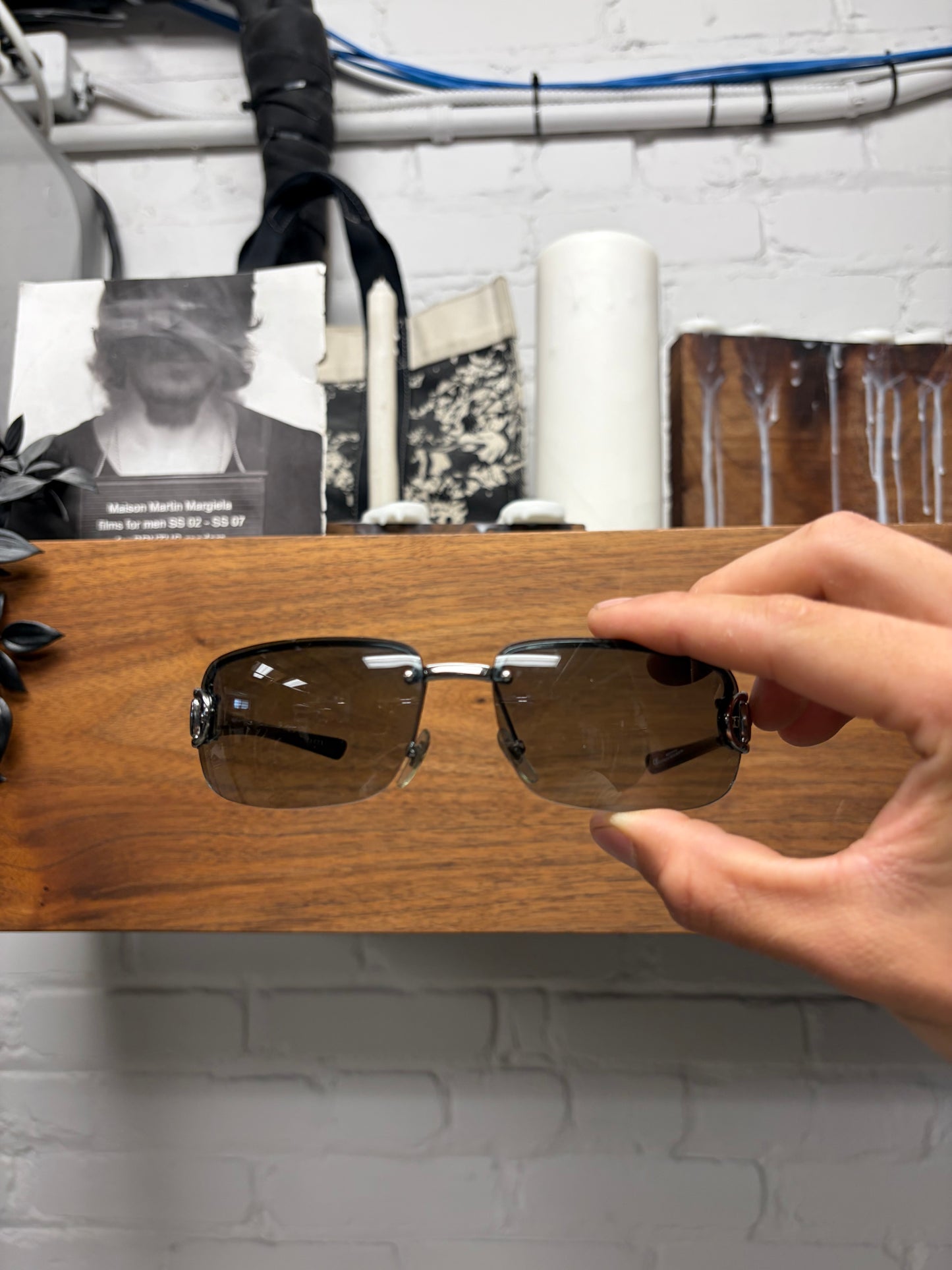 2000s Gucci ‘Horsebit’ Silver Arm Detailed Rimless Sunglasses