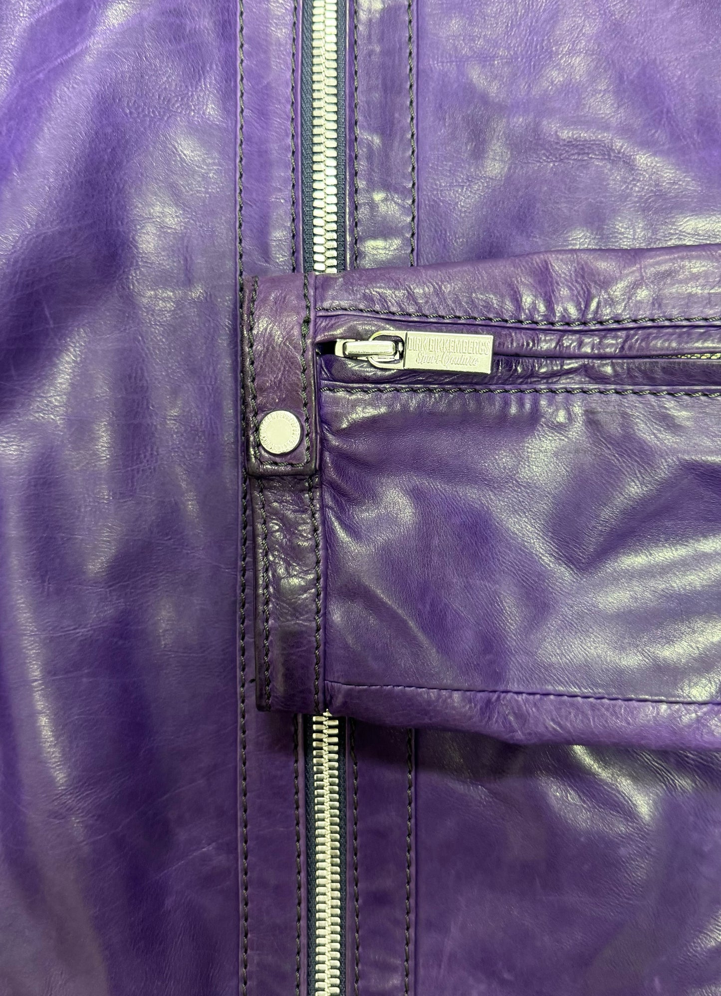 Dirk Bikkembergs Purple Calfskin Leather Moto Jacket