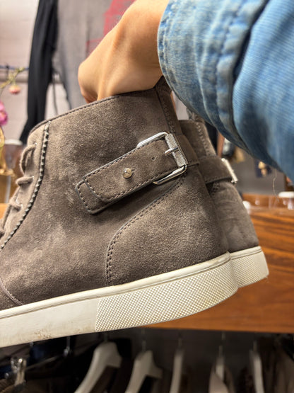 Christian Louboutin Brown Suede Studded Sneakers with Red Bottom Sole