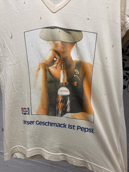 2000s Dolce & Gabbana ‘Pepsi’ Distressed White V-Neck Cotton T-Shirt
