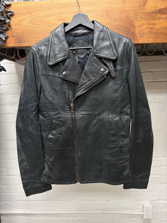 2000s Dolce & Gabbana ‘Mainline’ Asymmetric Zip Black Lambskin Leather Jacket