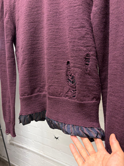 2022 Maison Margiela Distressed Wool Layered Pinstripe/Sienna Knit Sweater