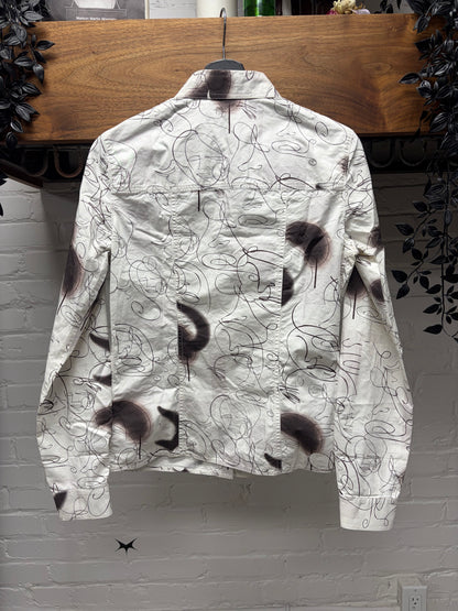 SS2010 Prada ‘Pencil Sketches’ White Graphic Button Up Shirt