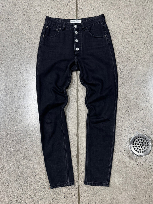 2017 Balenciaga Black ‘Button Fly’ Black Skinny Jeans
