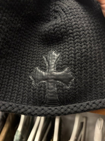 Chrome Hearts Cashmere Black Leather Cross Patch Beanie
