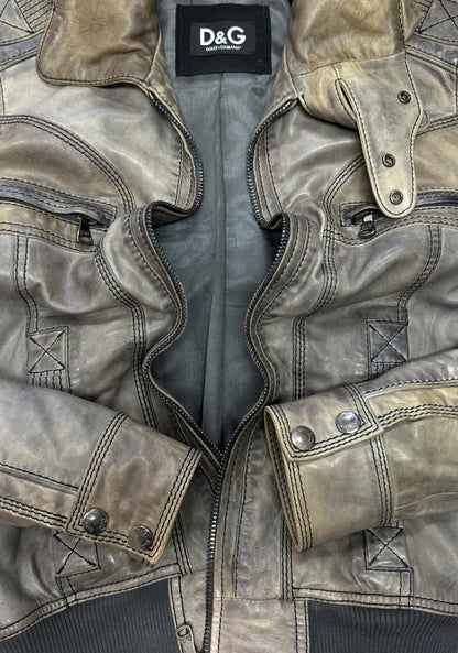 2000s Dolce & Gabbana ‘Washed Grey’ Military Leather Jacket