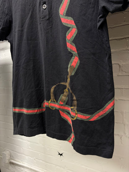 2000s Gucci Red/Green ‘Stripe Logo’ Horsebit Ribbon Polo