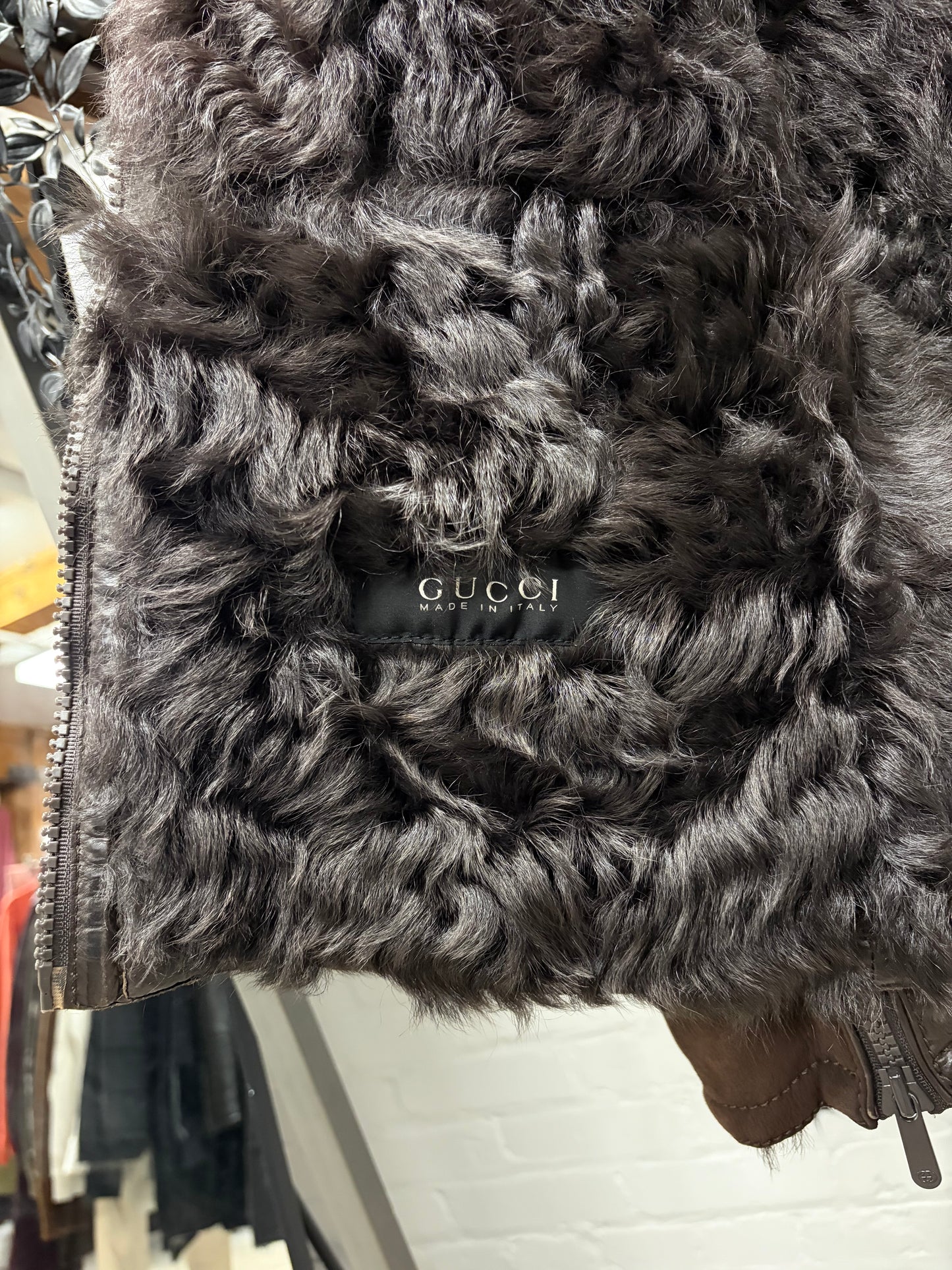 2000s Gucci Brown Suede Panelled Moto Jacket with Shearling Liner