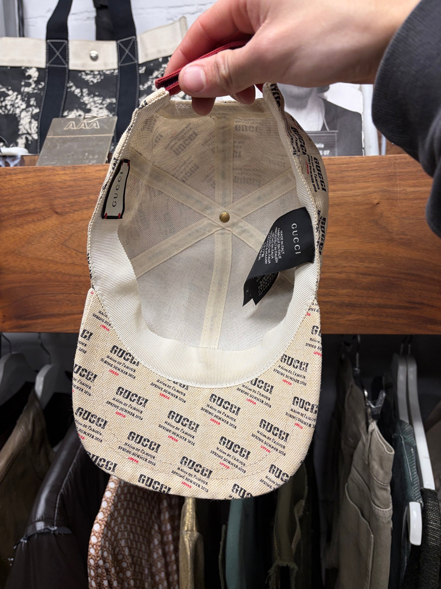 SS2018 Gucci ‘Stamp Print’ Monogram Linen Baseball Cap