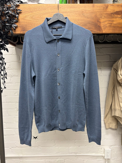 Gucci Blue Collared Knit Cardigan Sweater with ‘G’ Embroidered Logo
