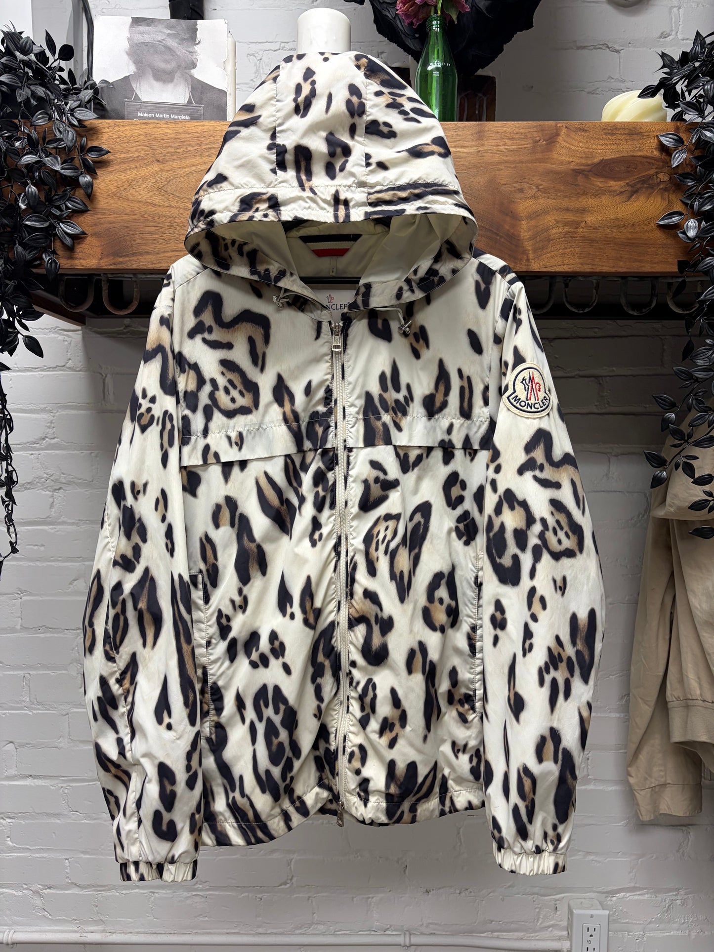 Moncler 1952 ‘Jau’ Leopard Print Zip-Up Hooded Windbreaker Jacket