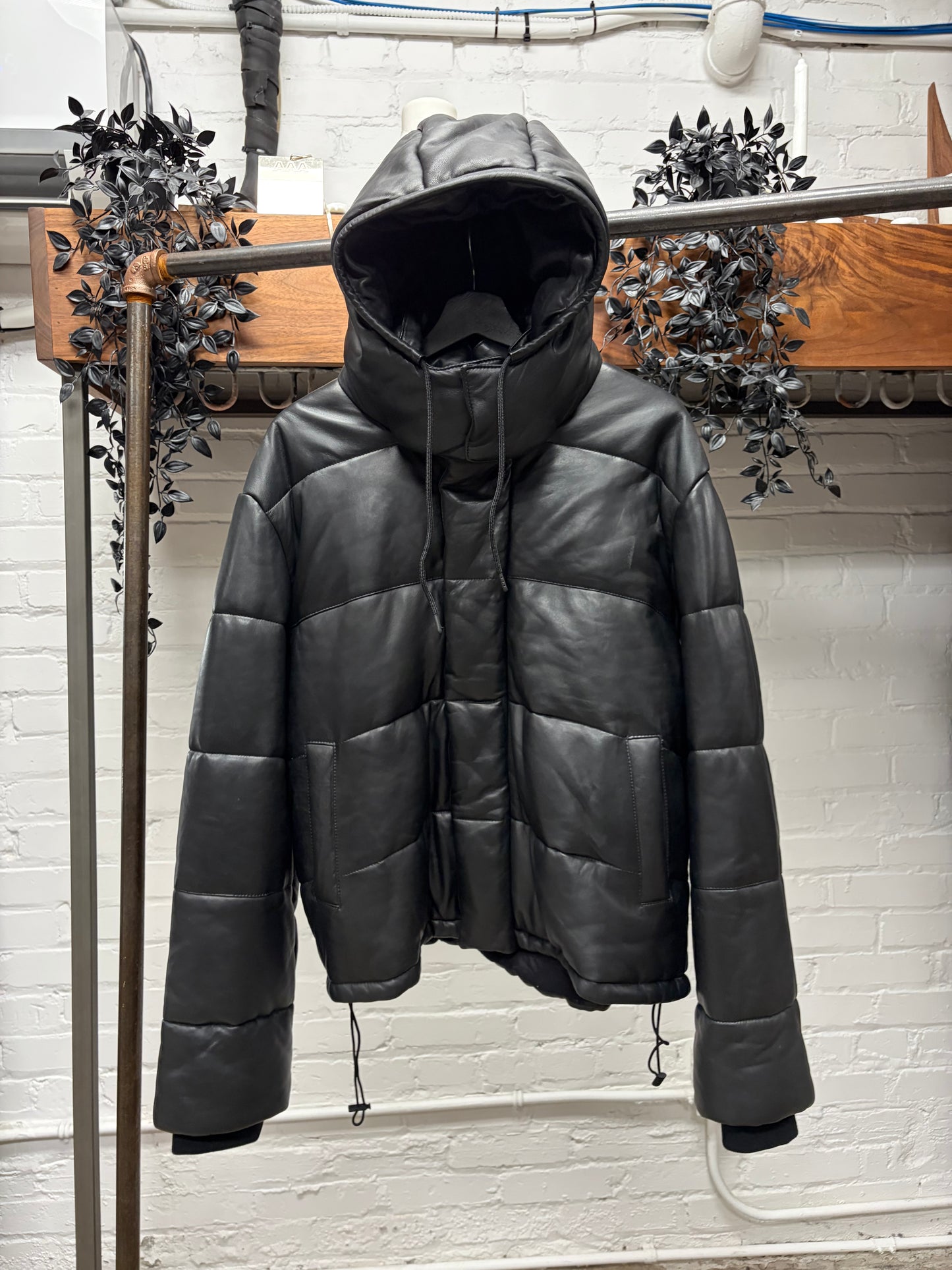 Alexander McQueen Lambskin Leather Black Puffer Jacket