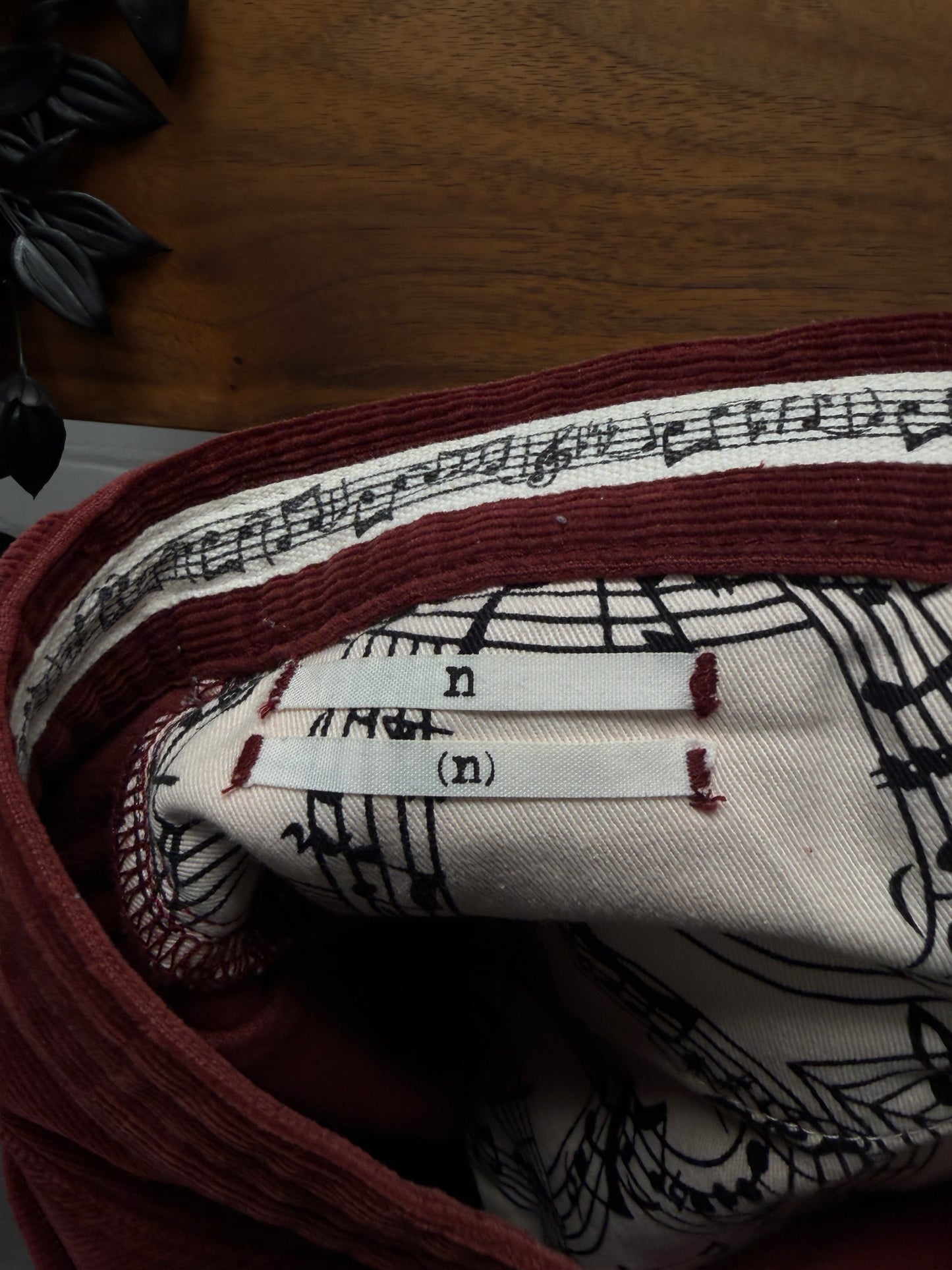Number (N)ine ‘Wine Red’ Corduroy ‘Crying Heart’ Patch Denim