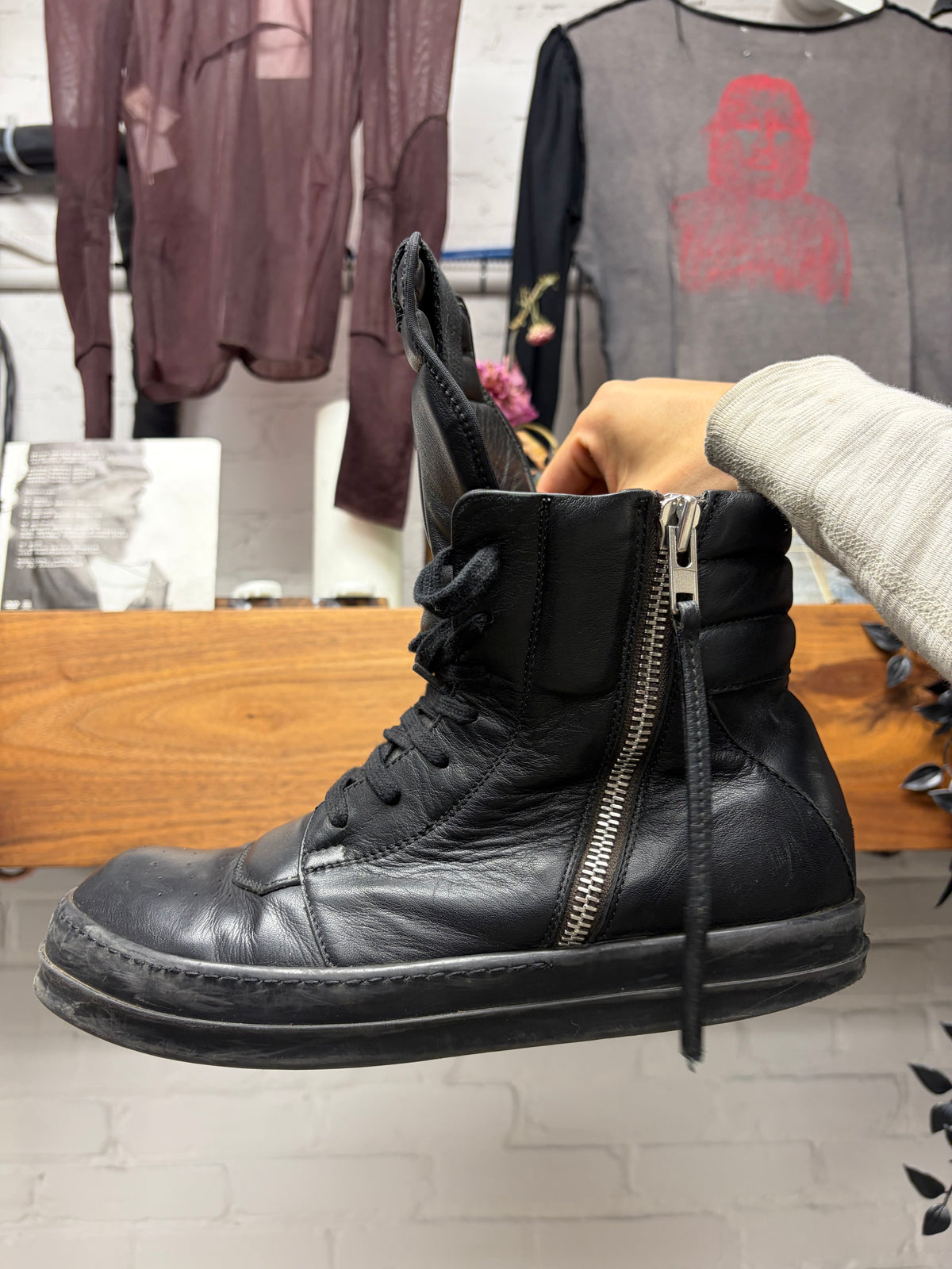 SS2016 Rick Owens ‘Cyclops’ Exposed Outside Zip ‘Geobasket’ Black Leather High Top Sneakers
