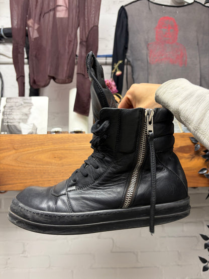 SS2016 Rick Owens ‘Cyclops’ Exposed Outside Zip ‘Geobasket’ Black Leather High Top Sneakers