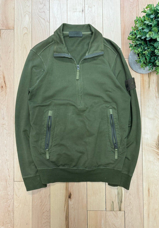 Stone Island Quarter Zip Olive Green Sweater