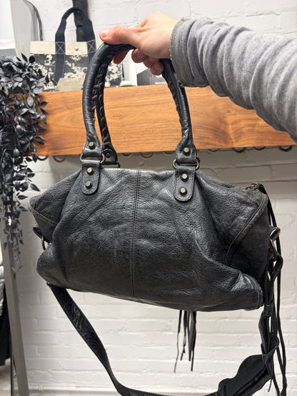 Balenciaga Classic Aged Black/Silver Hardware ‘City Bag’ with Crossbody Strap