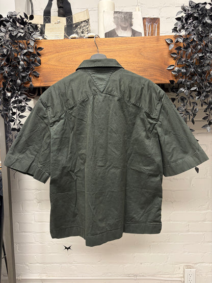 Bottega Veneta Military Green Oversized Collared Short Sleeve Work Shirt