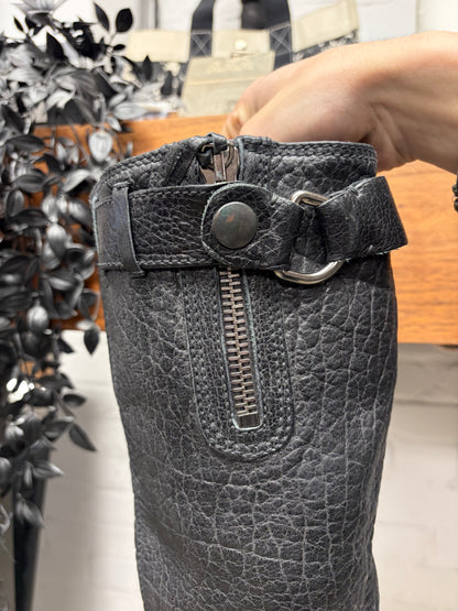 2000s Miu Miu Tumbled Black Calfskin Leather Mid Length Boots
