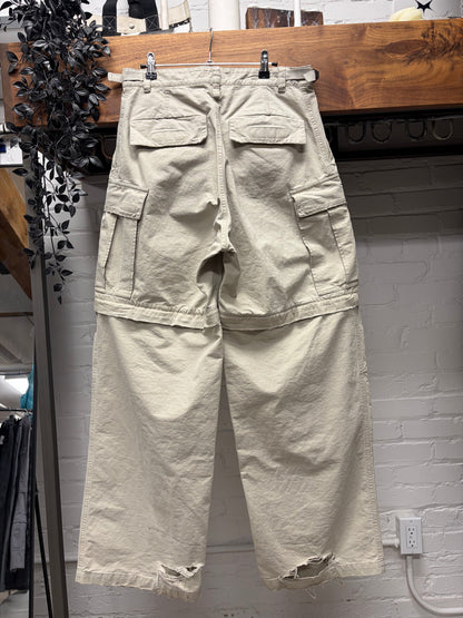 2023 Balenciaga Tan Ripstop Distressed Wide Leg Cargo Pants