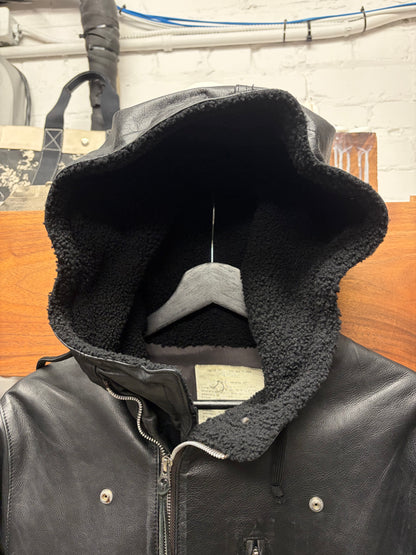 AW2010 Undercover Grained Black Calfskin Leather ‘Scuba’ Metal Wire Hooded Jacket