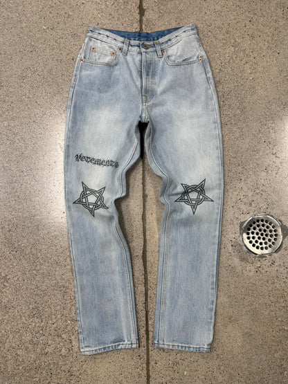 Vetements ‘Tattoo’ Pentagram Light Wash Blue Denim