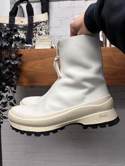 Jil Sander ‘Front Zip’ Cream White Leather Vibram Sole Hiking Boots