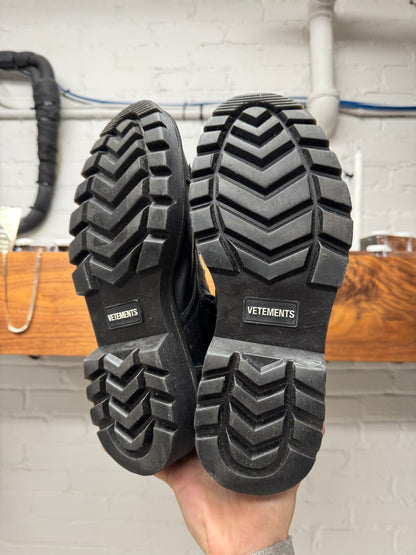 SS2020 Vetements Gothic Logo ‘Plaque’ Leather Combat Boots
